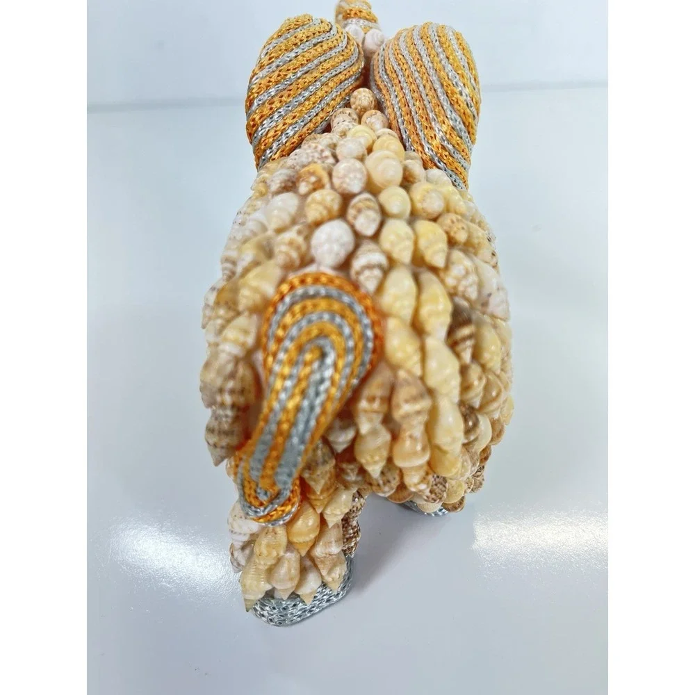 Mid-Century Boho Coastal Chic Seashell & Yarn‎ Handmade Elephant Figurine Luck